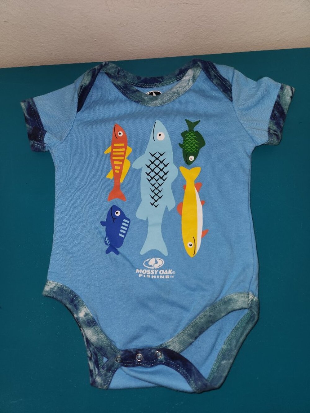 Mossy Oak Baby Boy Fishing Fish Bodysuit 6–9M Blue